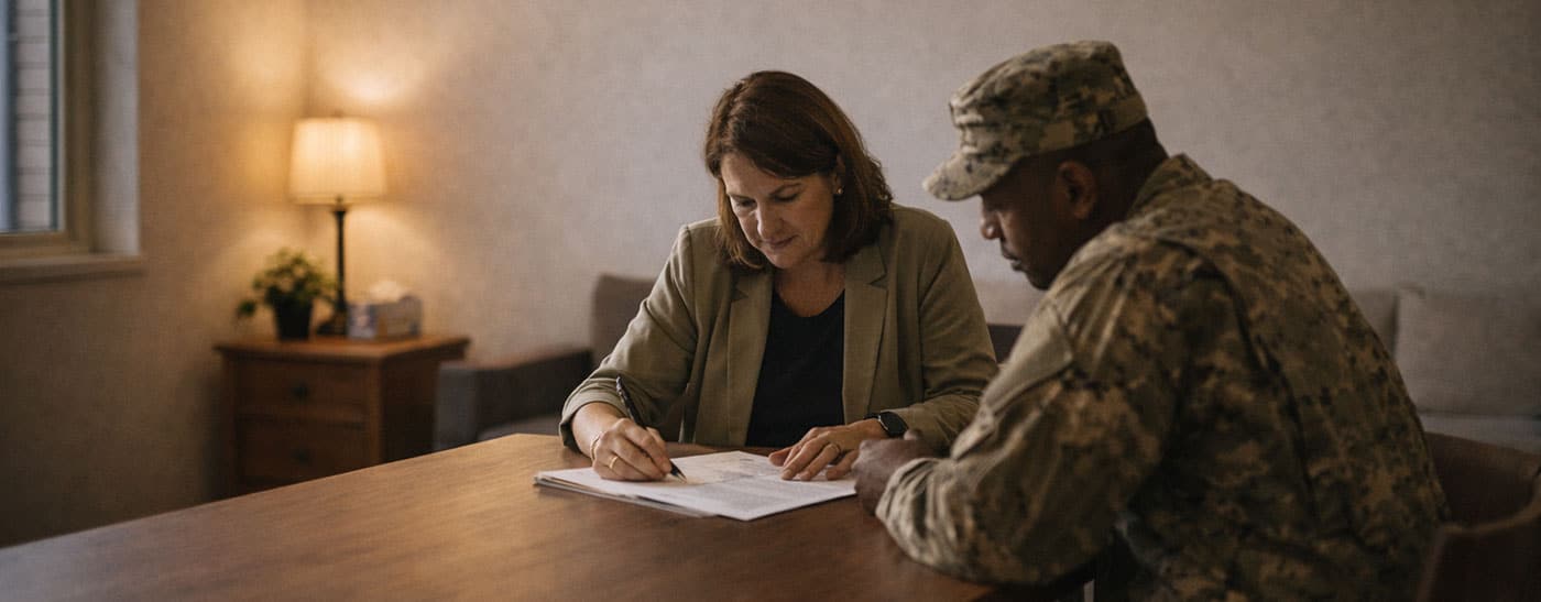 Reveille Foundation staff member meeting with a veteran to provide housing support and wraparound services in Oregon